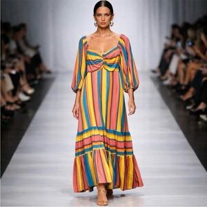 FARM Rio Anthropologie Rainbow Stripe Midi Dress Medium Petite NWT!